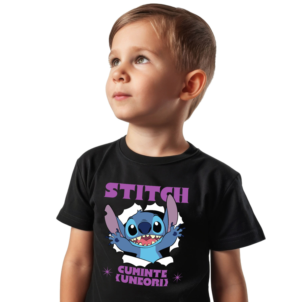 Tricou Copii cu Stitch si Momentele Grele 100% Bumbac, Negru, 12 Ani [2]