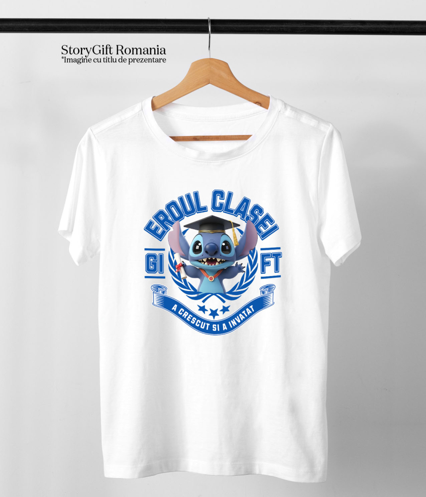 Tricou Copii cu Stitch: Zambete Si Curaj La Scoala 100% Bumbac, Alb, 10 Ani [5]