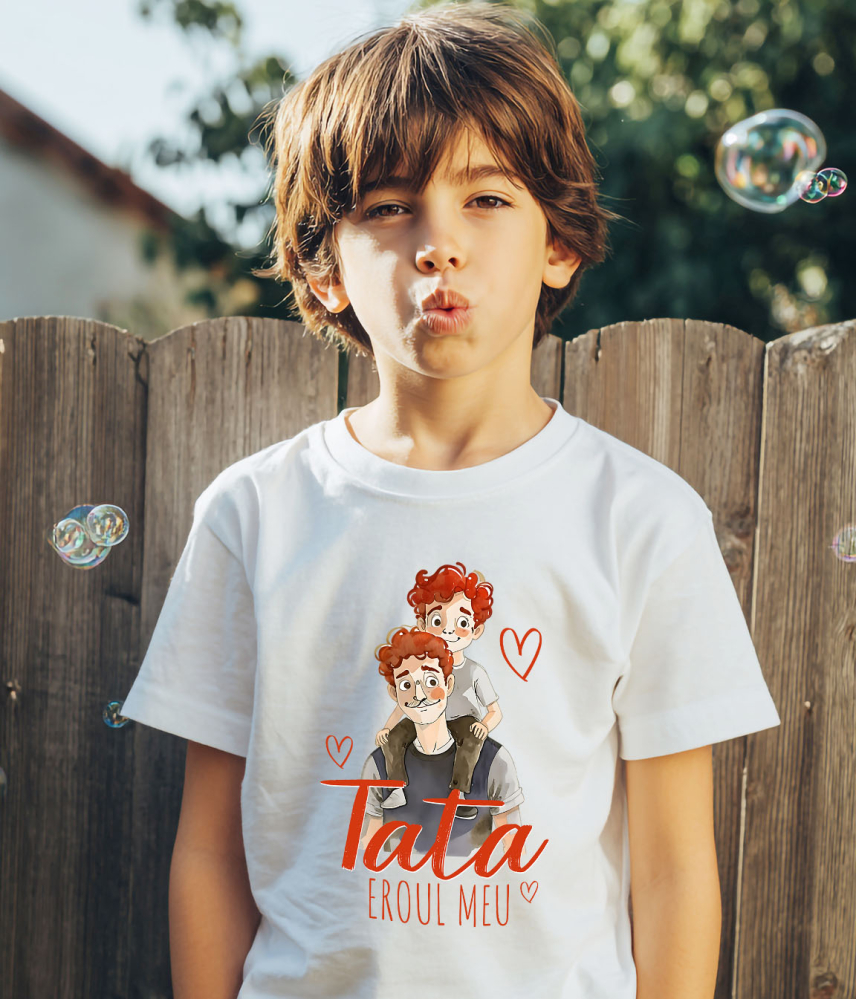 Tricou Femei, Barbati, Copii, Fata, Baiat, Unisex Personalizat Tata și Copil Pe Umeri „Tata Eroul Meu” – Cadou Personalizat Familie și Copilărie [3]