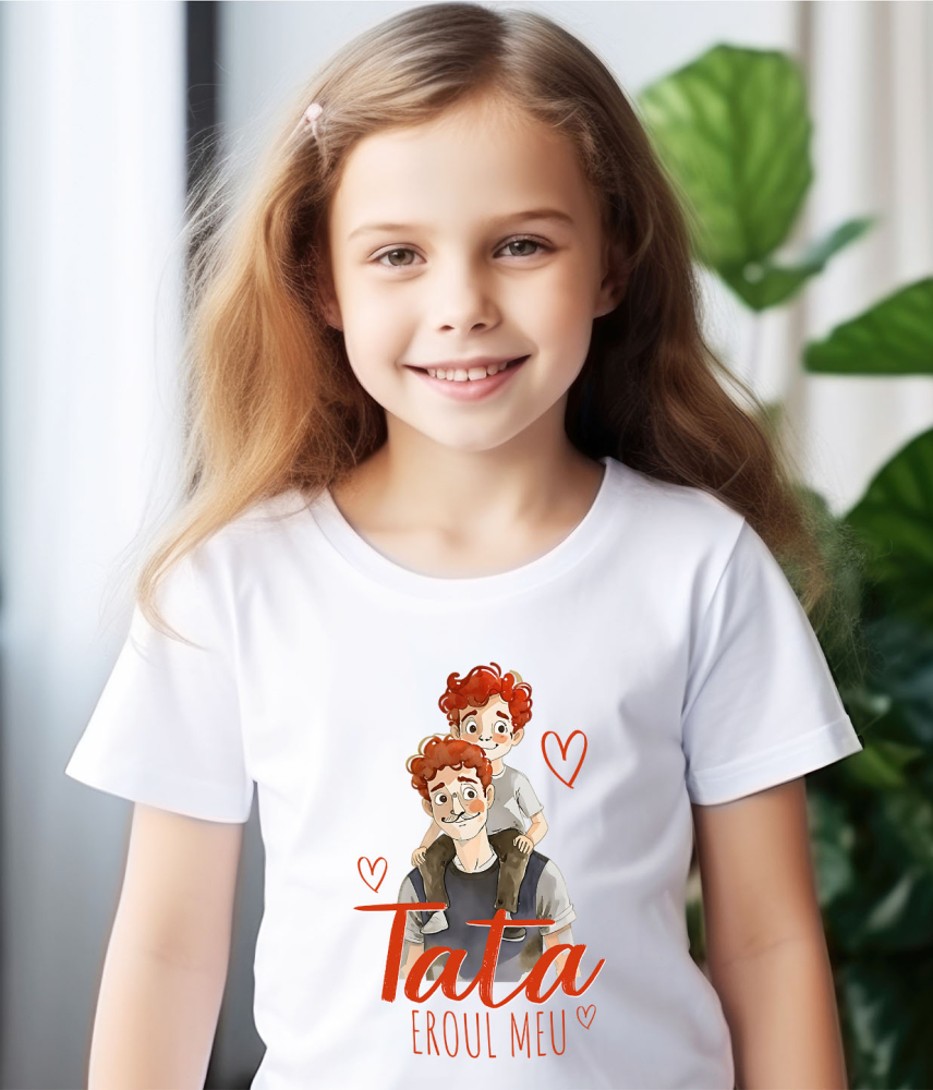Tricou Femei, Barbati, Copii, Fata, Baiat, Unisex Personalizat Tata și Copil Pe Umeri „Tata Eroul Meu” – Cadou Personalizat Familie și Copilărie [4]