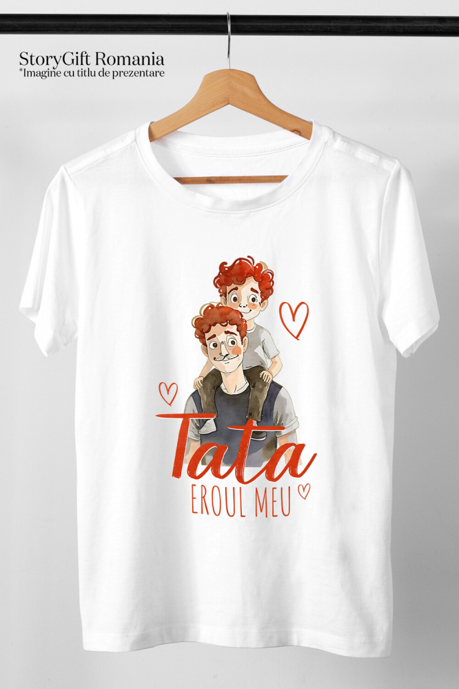 Tricou Femei, Barbati, Copii, Fata, Baiat, Unisex Personalizat Tata și Copil Pe Umeri „Tata Eroul Meu” – Cadou Personalizat Familie și Copilărie [3]