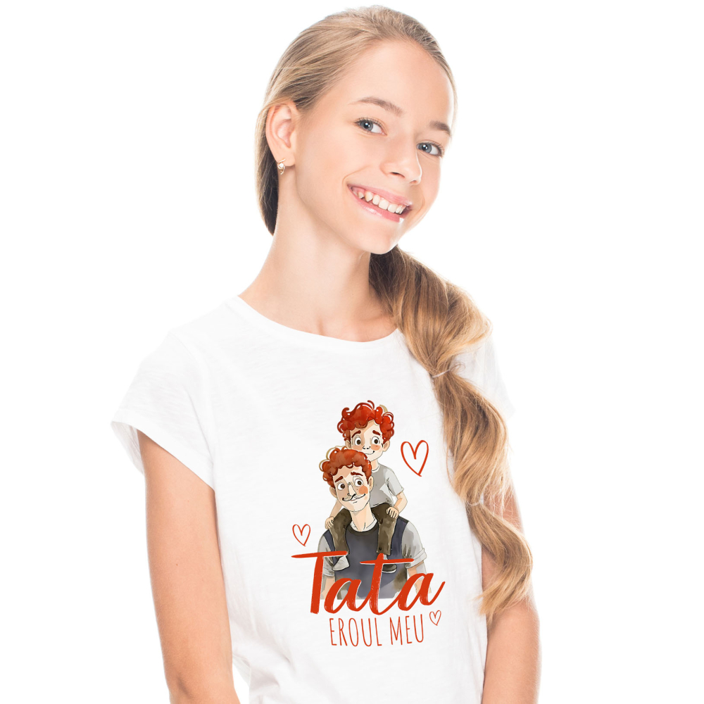 Tricou Femei, Barbati, Copii, Fata, Baiat, Unisex Personalizat Tata și Copil Pe Umeri „Tata Eroul Meu” – Cadou Personalizat Familie și Copilărie [2]
