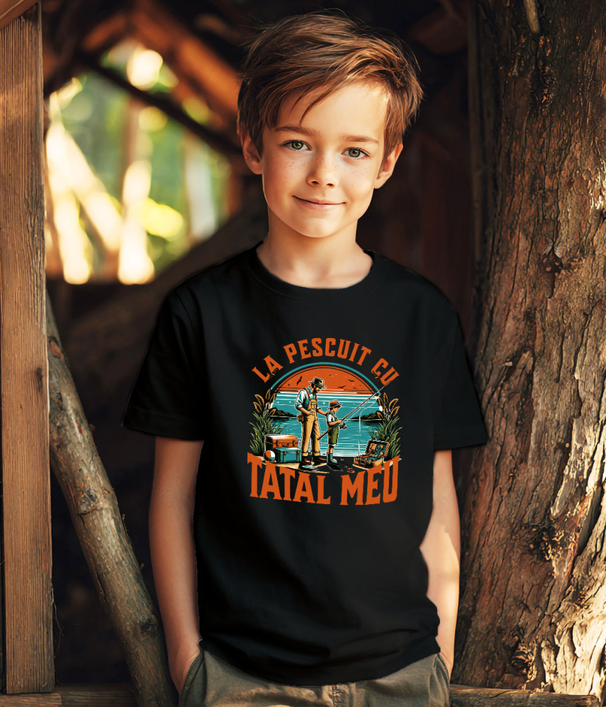 Tricou Femei, Barbati, Copii, Fata, Baiat, Unisex Personalizat "Pescuit cu Tata la Baltă – Momente de Neuitat în Natură" [3]