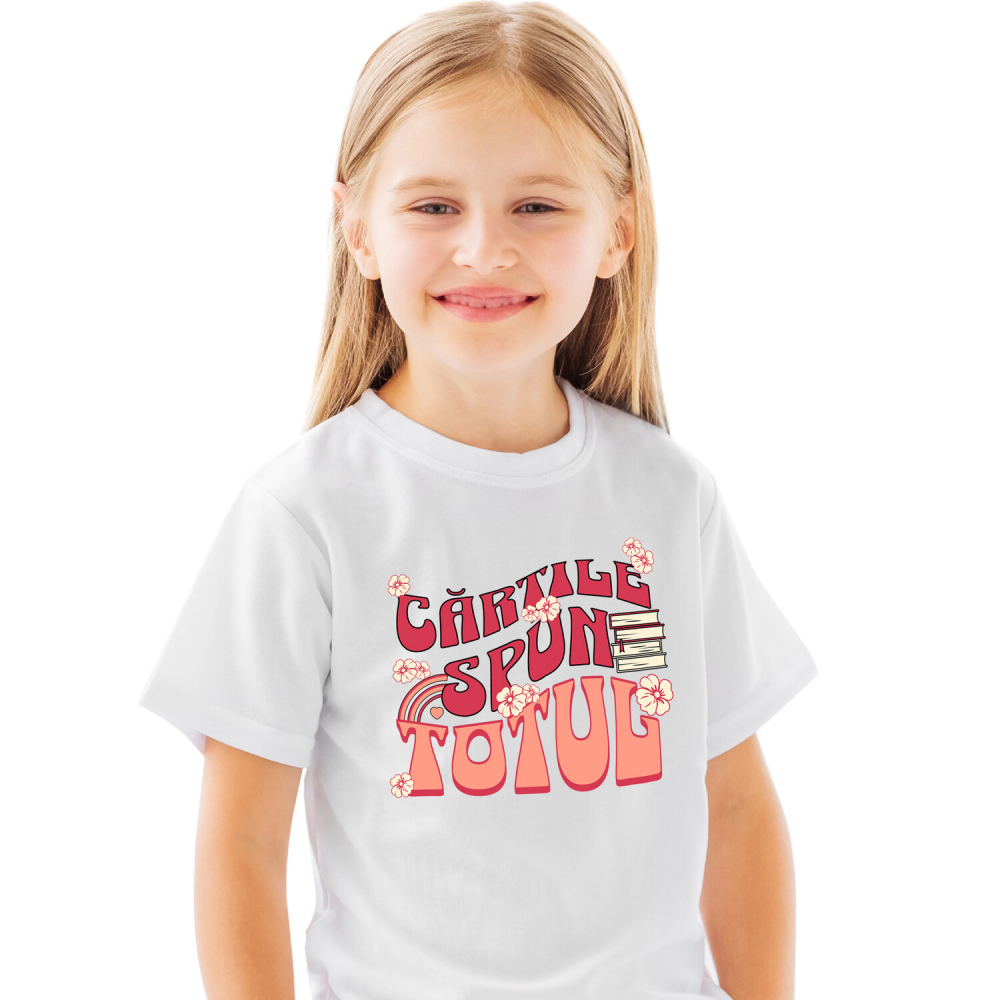 Tricou Femei, Barbati, Copii, Fata, Baiat, Unisex Personalizat Teanc de Cărți de Studii și Flori Colorate - Educație și Dezvoltare Personală [1]