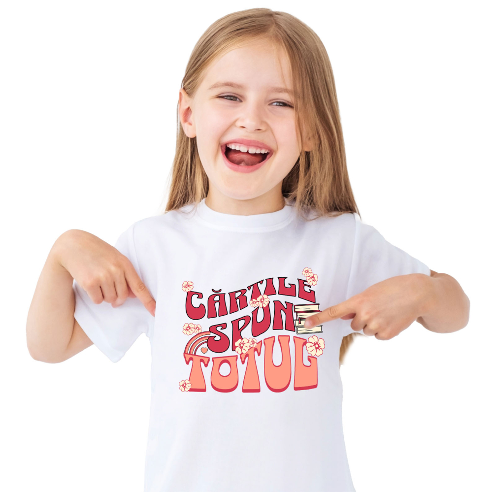 Tricou Femei, Barbati, Copii, Fata, Baiat, Unisex Personalizat Teanc de Cărți de Studii și Flori Colorate - Educație și Dezvoltare Personală [1]