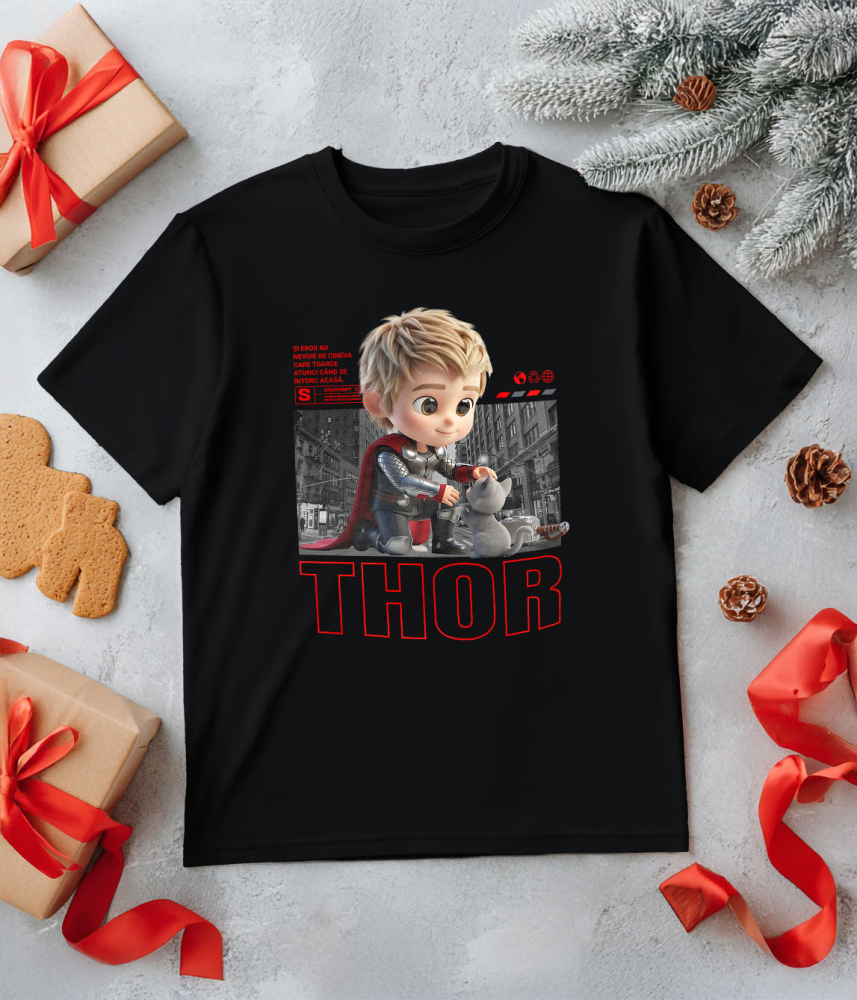 Tricou Copii cu Thor si Pisicuta – Aventura Legendară 100% Bumbac, Negru, 10 Ani [5]