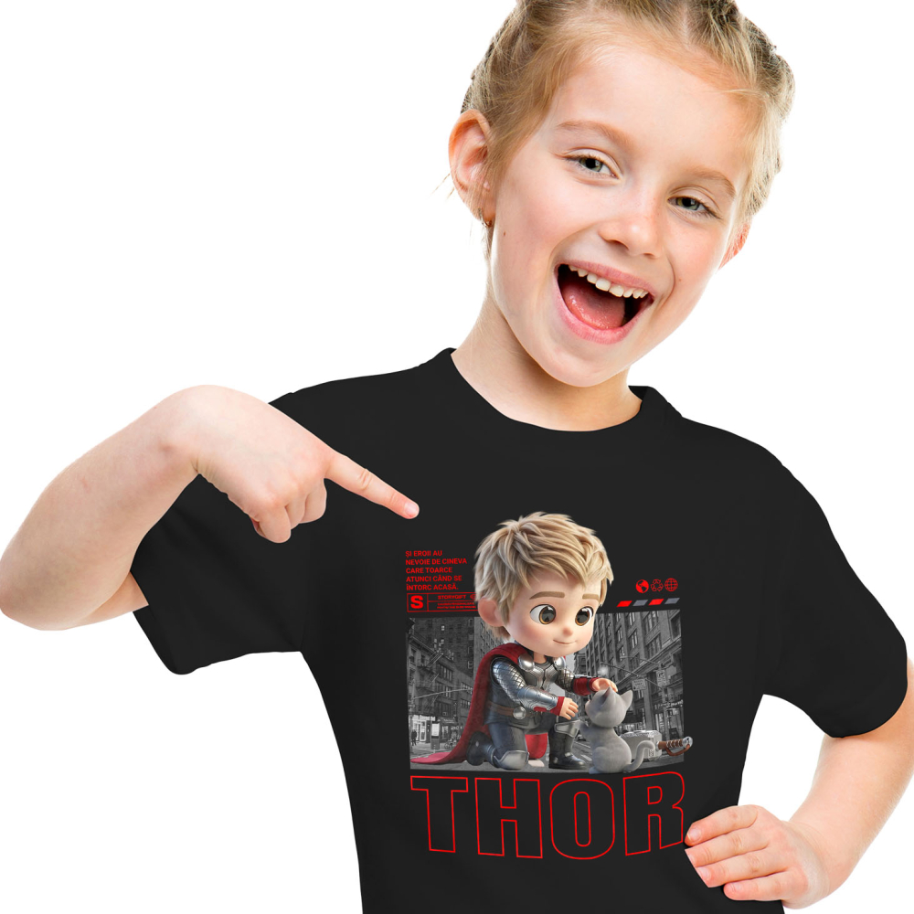 Tricou Copii cu Thor si Pisicuta – Aventura Legendară 100% Bumbac, Negru, 10 Ani [2]