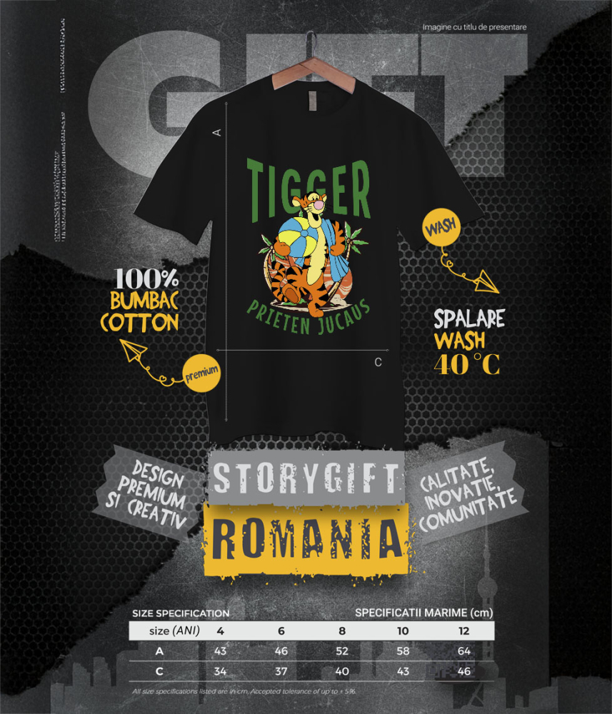 Tricou Copii cu Tigger și Marea Cautare a Florilor 100% Bumbac, Negru, 12 Ani [6]
