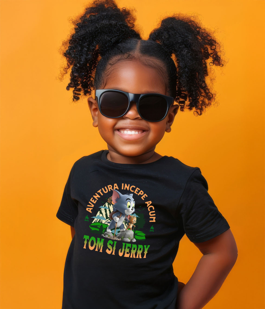 Tricou Copii cu Tom and Jerry - Drumeție cu Vânătoare și Distracție Disney 100% Bumbac, Negru, 12 Ani [4]