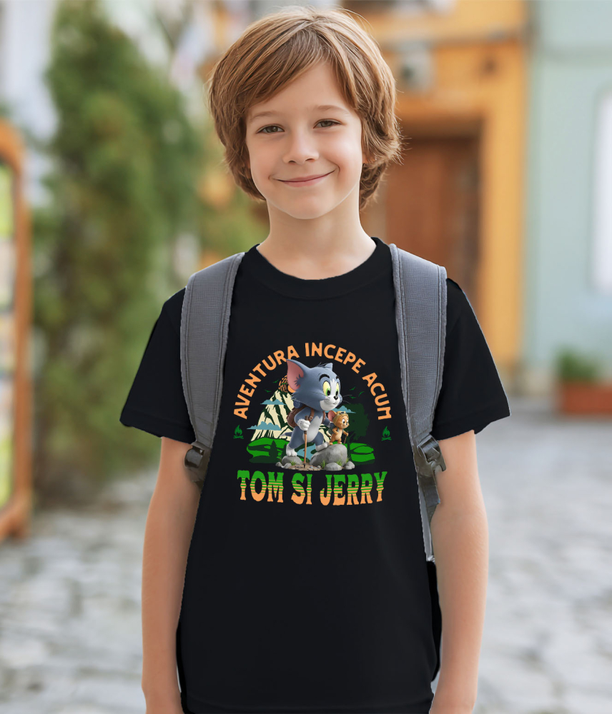 Tricou Copii cu Tom and Jerry - Drumeție cu Vânătoare și Distracție Disney 100% Bumbac, Negru, 12 Ani [3]