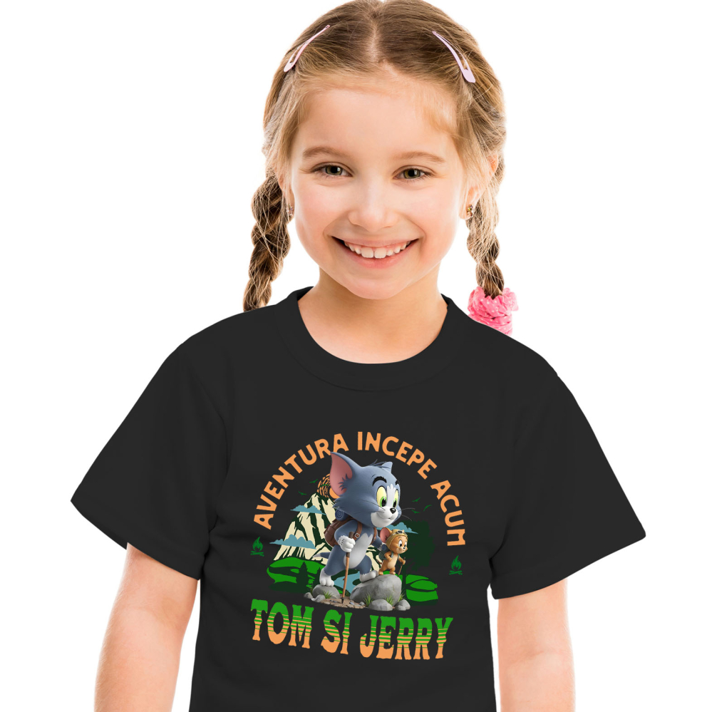 Tricou Copii cu Tom and Jerry - Drumeție cu Vânătoare și Distracție Disney 100% Bumbac, Negru, 12 Ani [2]