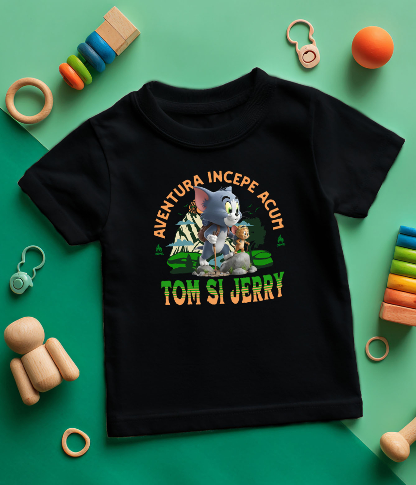 Tricou Copii cu Tom and Jerry - Drumeție cu Vânătoare și Distracție Disney 100% Bumbac, Negru, 12 Ani [5]