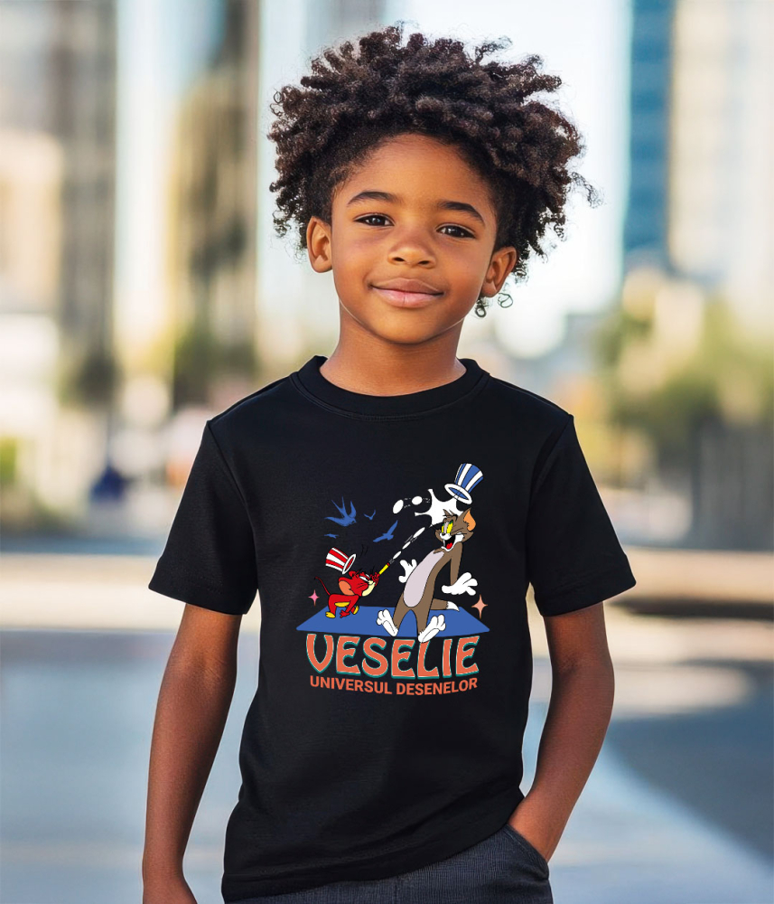Tricou Copii cu Tom and Jerry - Razboiul pisicii si soarecului 100% Bumbac, Negru, 10 Ani [3]