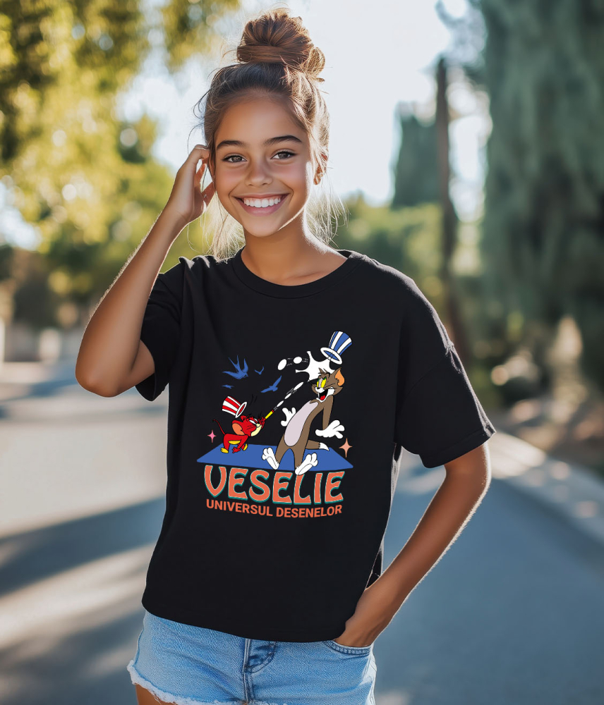 Tricou Copii cu Tom and Jerry - Razboiul pisicii si soarecului 100% Bumbac, Negru, 10 Ani [4]