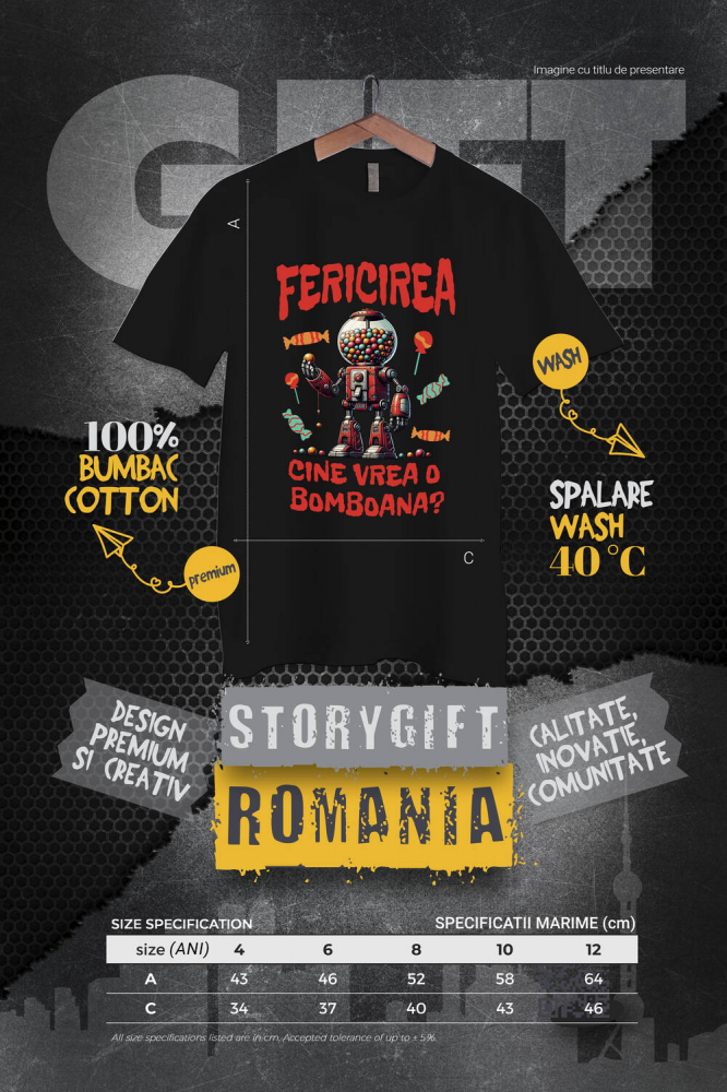 Tricou Femei, Barbati, Copii, Fata, Baiat, Unisex Personalizat Tonomat Vintage de Bomboane – Cadou Personalizat pentru Copii și Familie [4]