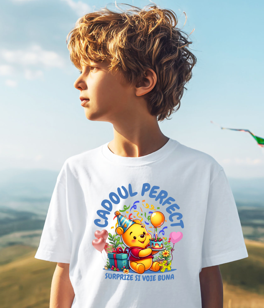 Tricou Copii cu Tort si Cadou Winnie – Surpriza Perfecta 100% Bumbac, Alb, 12 Ani [3]