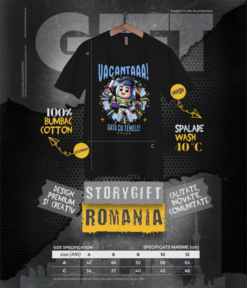 Tricou Copii cu Toy Story: Distractie, Soare si Diplome 100% Bumbac, Negru, 12 Ani [6]