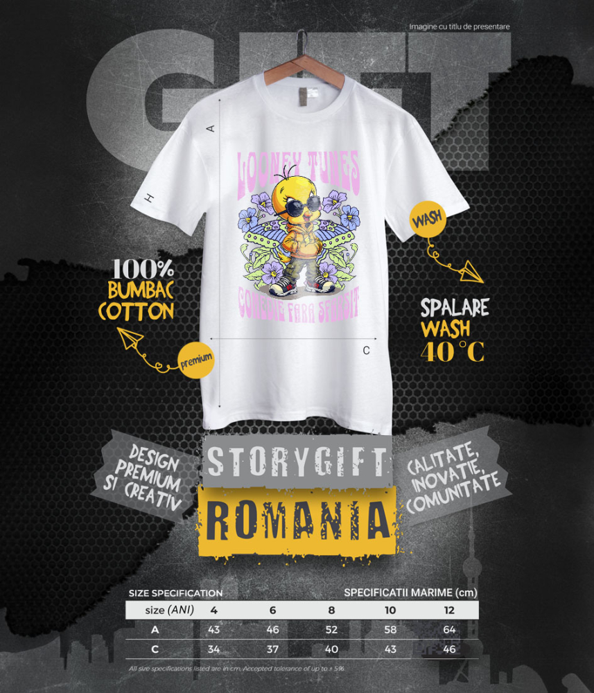 Tricou Copii cu Tweety – galben si plin de culoare 100% Bumbac, Alb, 8 Ani [6]