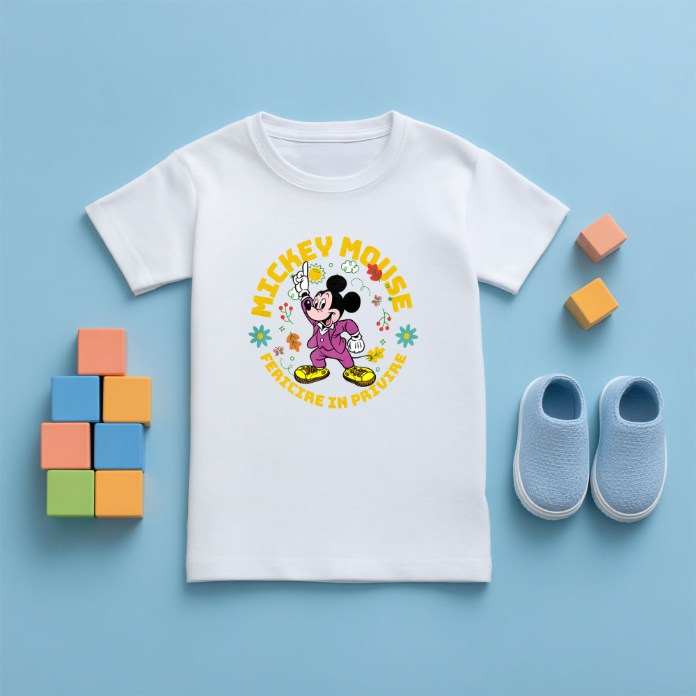 Tricou Copii cu Un dans jucaus al lui Mickey Mouse in tara florilor vesele 100% Bumbac, Alb, 8 Ani [5]