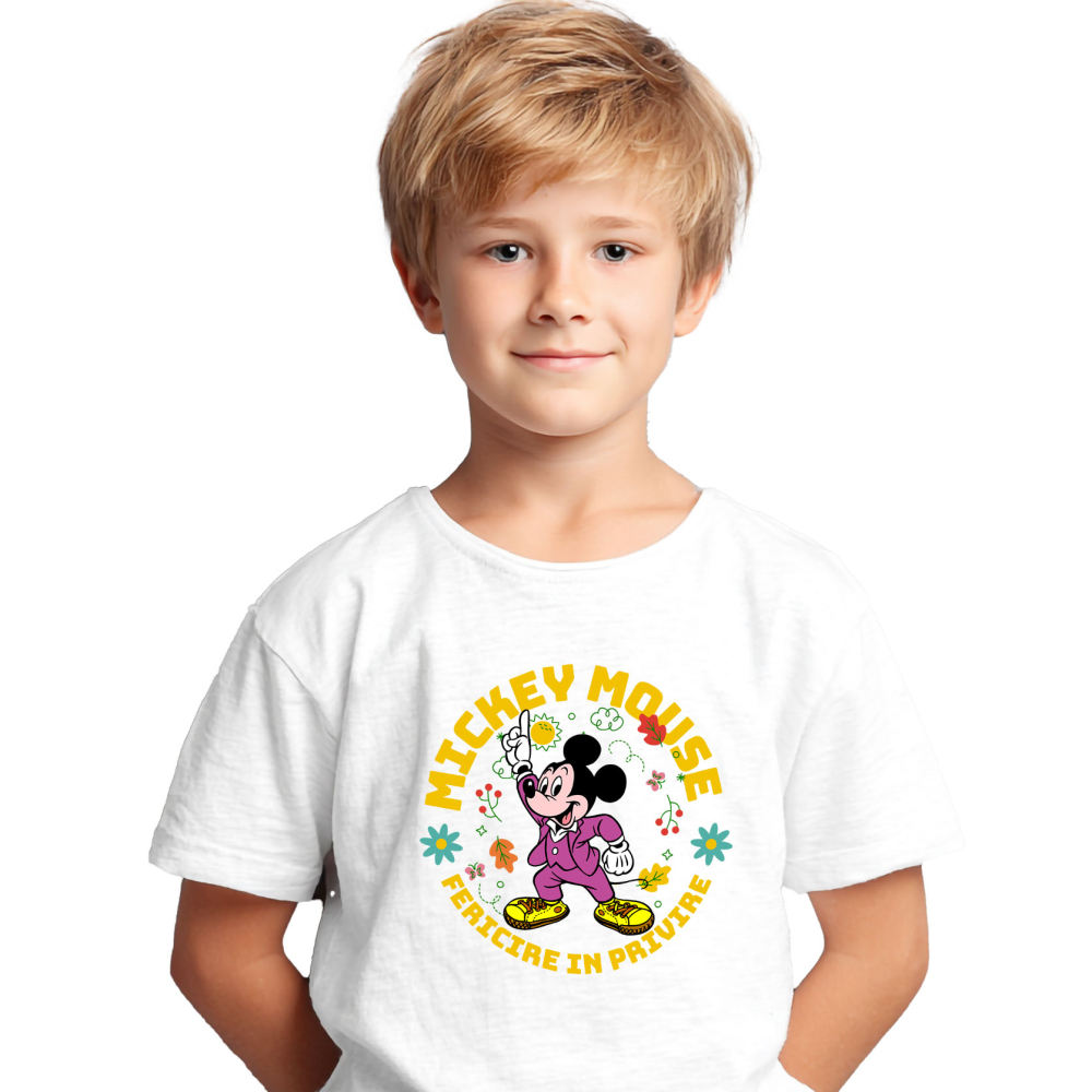 Tricou Copii cu Un dans jucaus al lui Mickey Mouse in tara florilor vesele 100% Bumbac, Alb, 8 Ani [2]