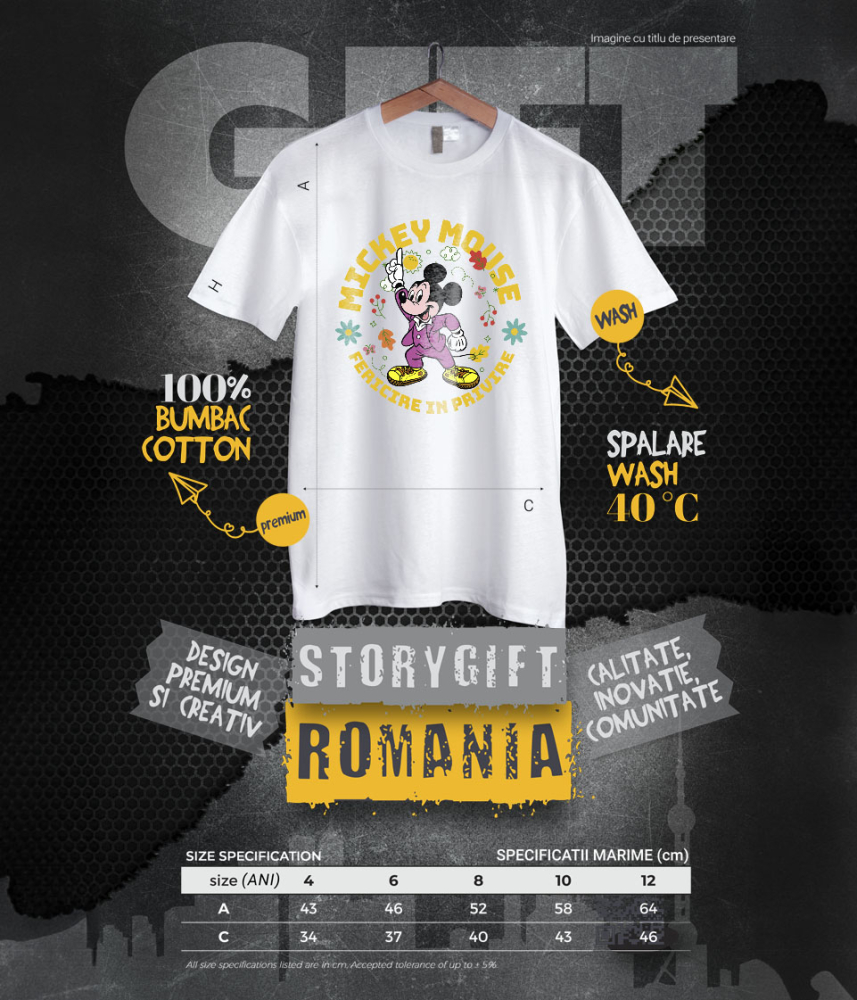 Tricou Copii cu Un dans jucaus al lui Mickey Mouse in tara florilor vesele 100% Bumbac, Alb, 8 Ani [6]