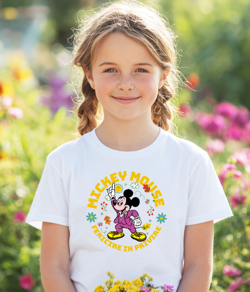 Tricou Copii cu Un dans jucaus al lui Mickey Mouse in tara florilor vesele 100% Bumbac, Alb, 8 Ani [3]