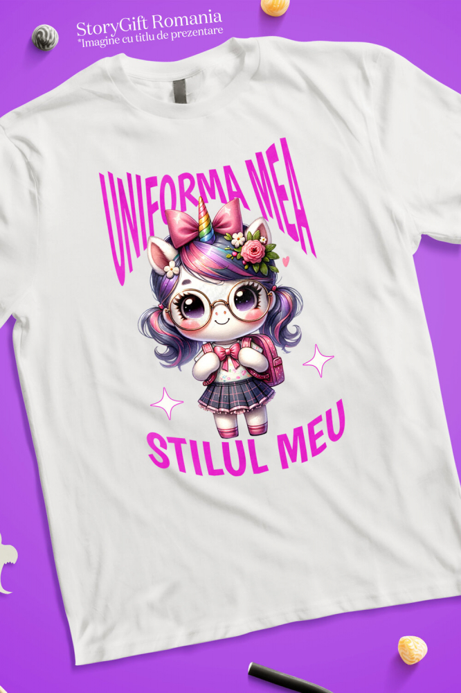 Tricou Femei, Barbati, Copii, Fata, Baiat, Unisex Personalizat Unicorn și Stil Personalizat pentru Școală - Rechizite și Uniformă Școlară [3]