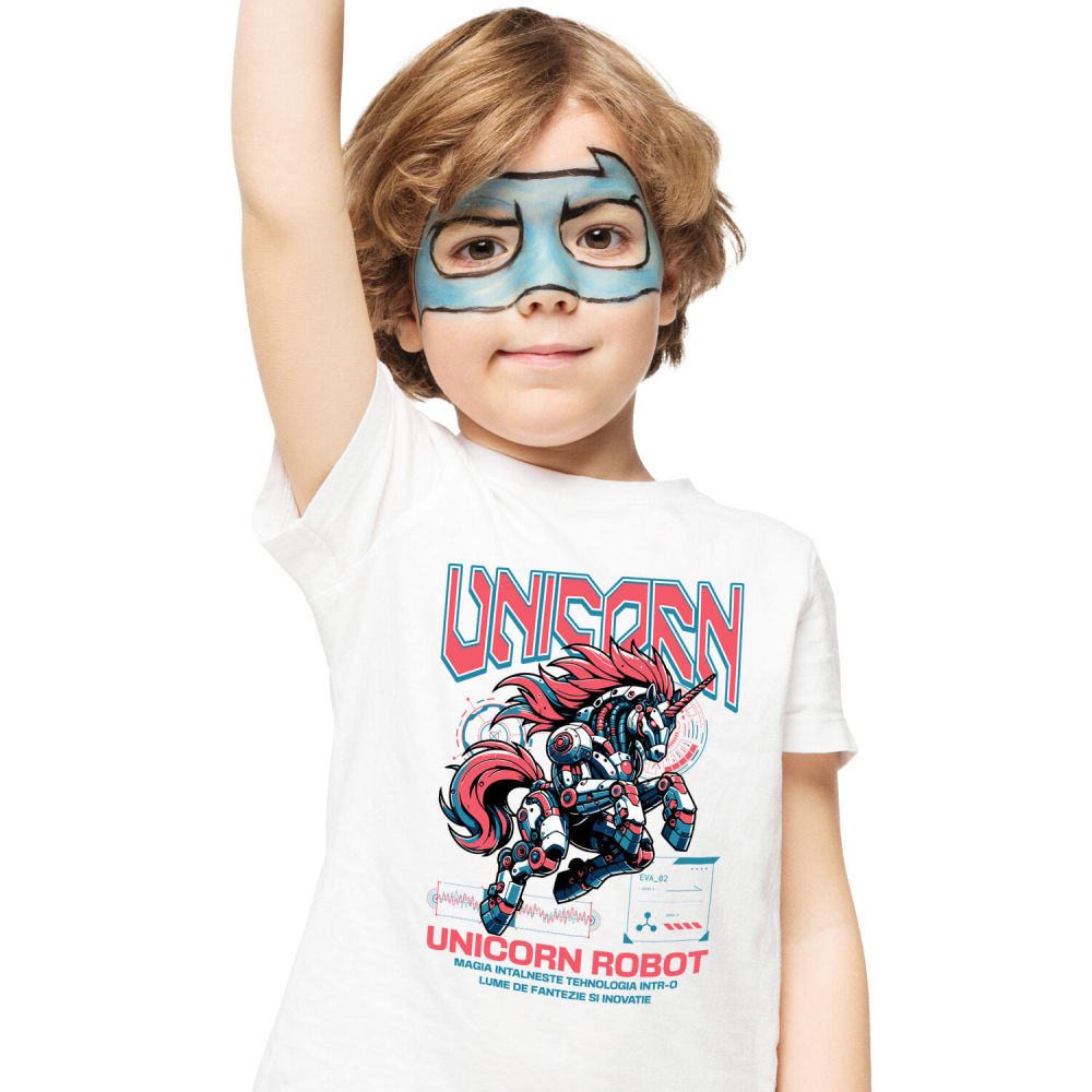 Tricou Femei, Barbati, Copii, Fata, Baiat, Unisex Personalizat Unicorn Roz Robot Inteligent – Cadou Personalizat pentru Copii și Familie [1]