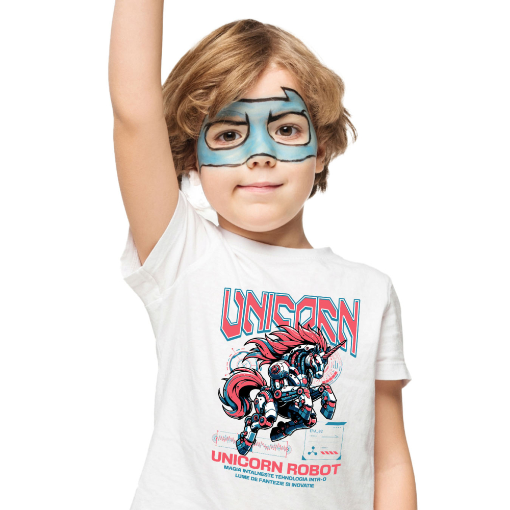 Tricou Femei, Barbati, Copii, Fata, Baiat, Unisex Personalizat Unicorn Roz Robot Inteligent – Cadou Personalizat pentru Copii și Familie [2]