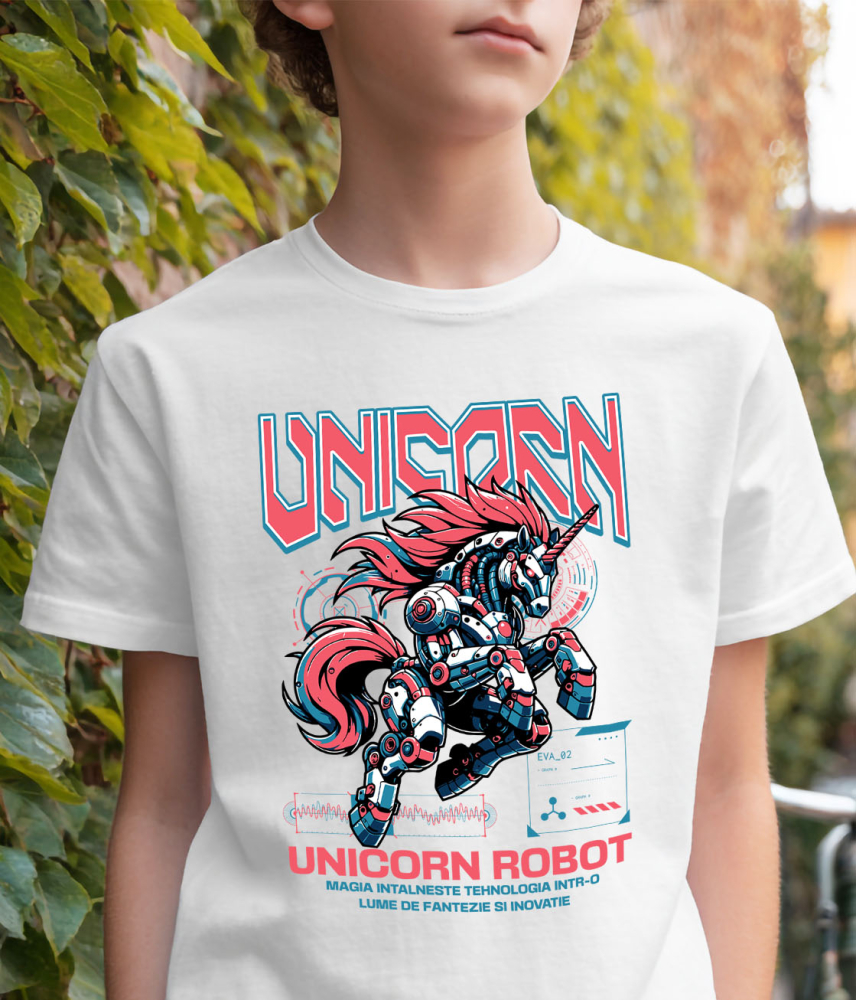 Tricou Femei, Barbati, Copii, Fata, Baiat, Unisex Personalizat Unicorn Roz Robot Inteligent – Cadou Personalizat pentru Copii și Familie [4]