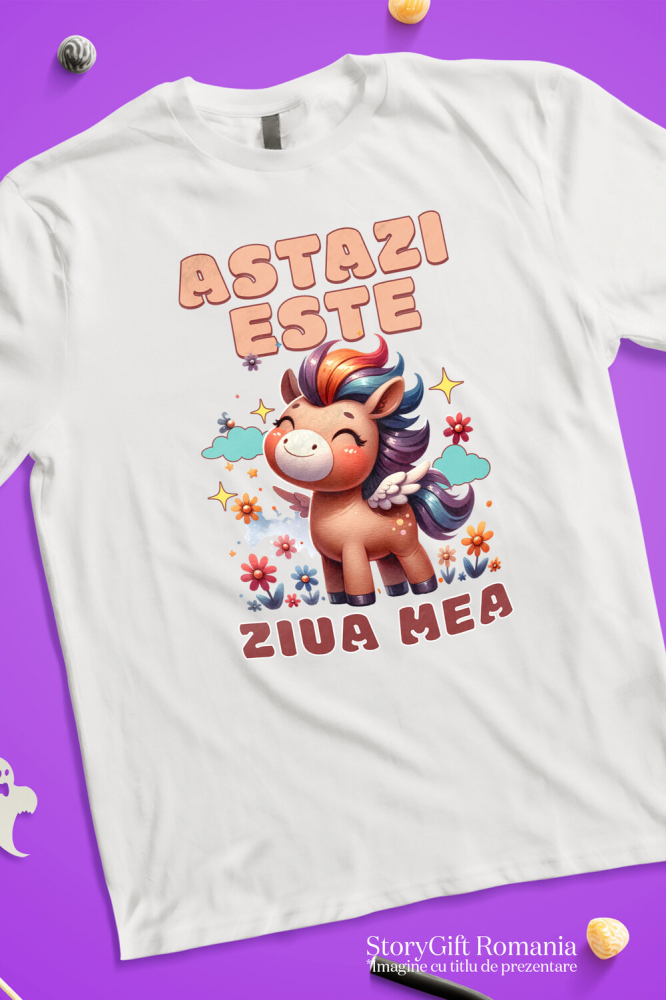 Tricou Femei, Barbati, Copii, Fata, Baiat, Unisex Personalizat Unicorn Vesel cu Flori – Cadou Personalizat pentru Ziua Mea [3]