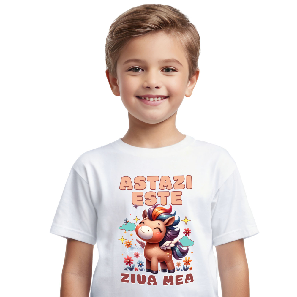 Tricou Femei, Barbati, Copii, Fata, Baiat, Unisex Personalizat Unicorn Vesel cu Flori – Cadou Personalizat pentru Ziua Mea [2]