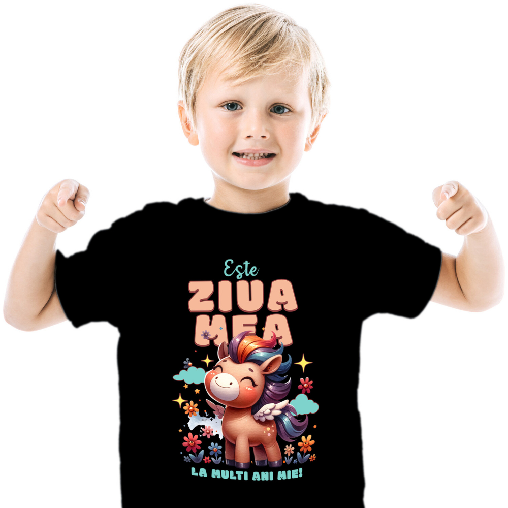 Tricou Femei, Barbati, Copii, Fata, Baiat, Unisex Personalizat Unicorn Vesel cu Flori – Cadou Personalizat pentru Aniversări și Copii [2]