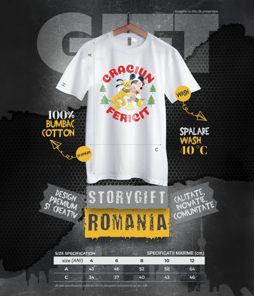 Tricou Copii cu Univers Disney cu Mickey Mouse si Pluto de Craciun 100% Bumbac, Alb, 10 Ani [6]