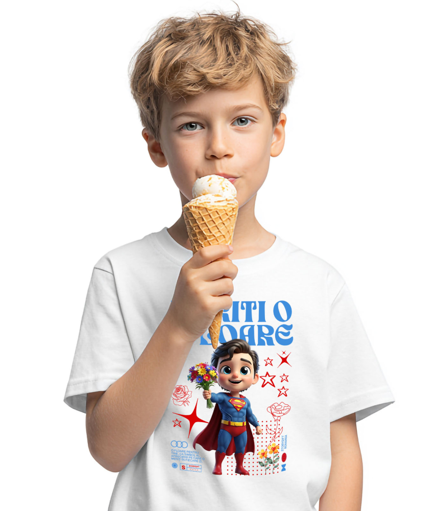 Tricou Copii cu Univers Disney cu Superman si Flori 100% Bumbac, Alb, 6 Ani [3]