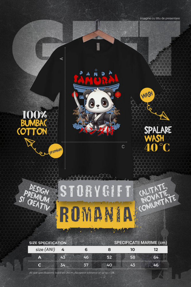 Tricou Femei, Barbati, Copii, Fata, Baiat, Unisex Personalizat Panda Samurai Ninja – Cadou Personalizat pentru Copii și Familie [4]