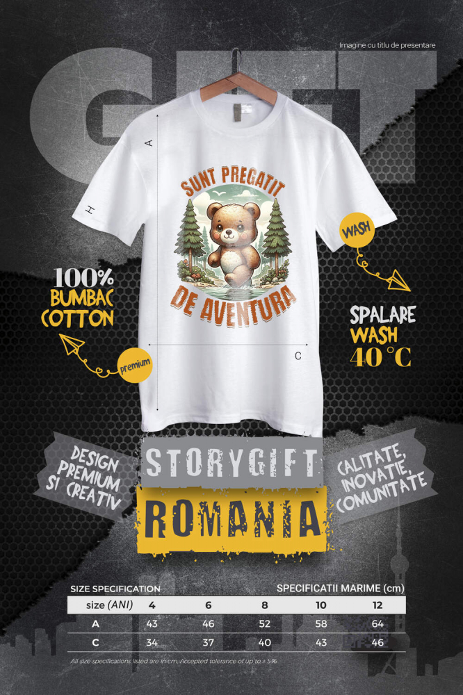 Tricou Femei, Barbati, Copii, Fata, Baiat, Unisex Personalizat "Urs de Pluș Maro în Pădure și Râu cu Apă Cristalină – Pregătit pentru Aventură" [4]