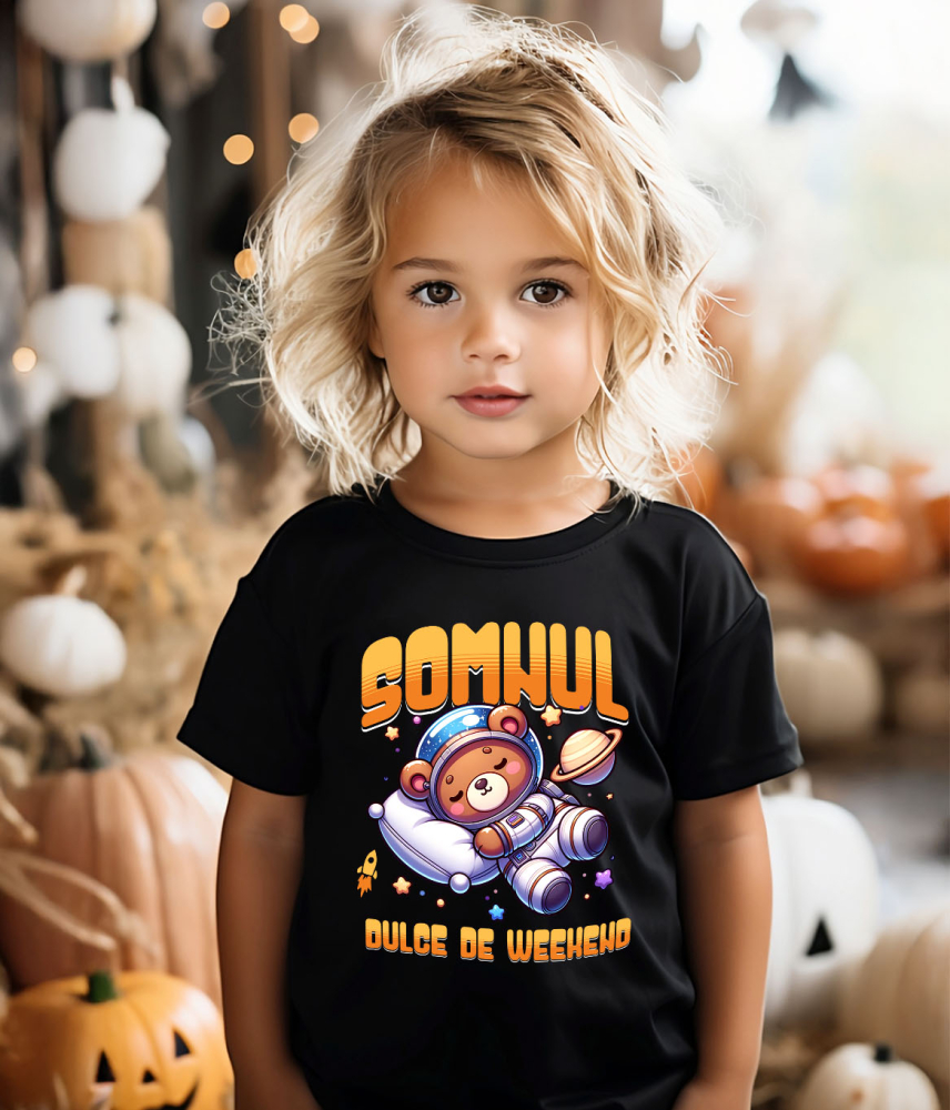 Tricou Femei, Barbati, Copii, Fata, Baiat, Unisex Personalizat Urs de Plus Maro – Somnul Dulce de Weekend în Spațiu Printre Stele | Cadou Personalizat pentru Copii [3]