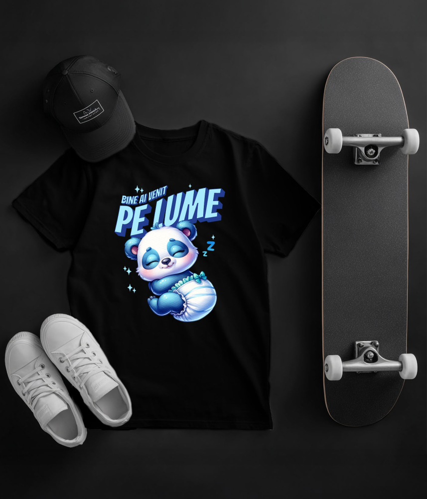 Tricou Femei, Barbati, Copii, Fata, Baiat, Unisex Personalizat Cadou Personalizat „Bine Ai Venit Pe Lume” | Urs Panda Bebe Cu Scutec [5]