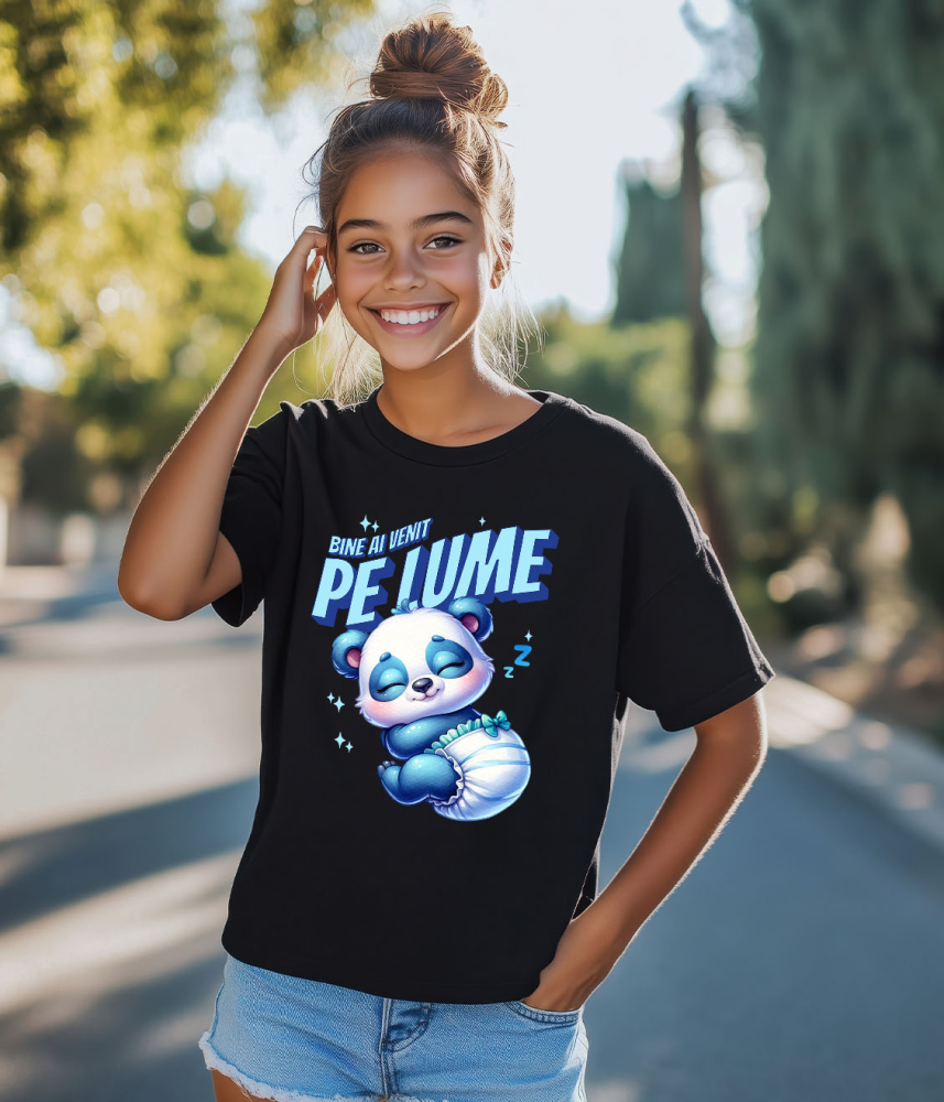 Tricou Femei, Barbati, Copii, Fata, Baiat, Unisex Personalizat Cadou Personalizat „Bine Ai Venit Pe Lume” | Urs Panda Bebe Cu Scutec [4]