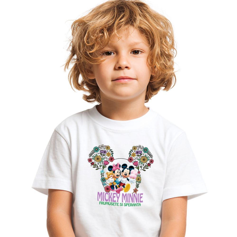 Tricou Copii cu Ursulet si Vata de Bat alaturi de Mickey si Minnie 100% Bumbac, Alb, 10 Ani [2]