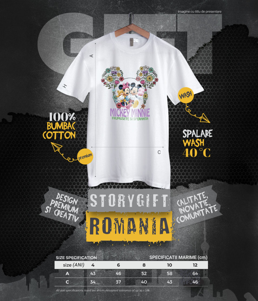 Tricou Copii cu Ursulet si Vata de Bat alaturi de Mickey si Minnie 100% Bumbac, Alb, 10 Ani [6]