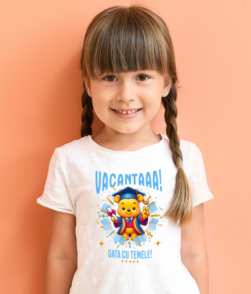 Tricou Copii cu Vacanta de Neuitat cu Winnie si Diplome 100% Bumbac, Alb, 10 Ani [4]