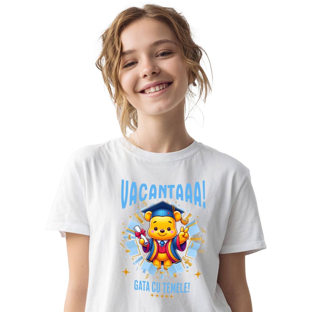 Tricou Copii cu Vacanta de Neuitat cu Winnie si Diplome 100% Bumbac, Alb, 10 Ani [2]