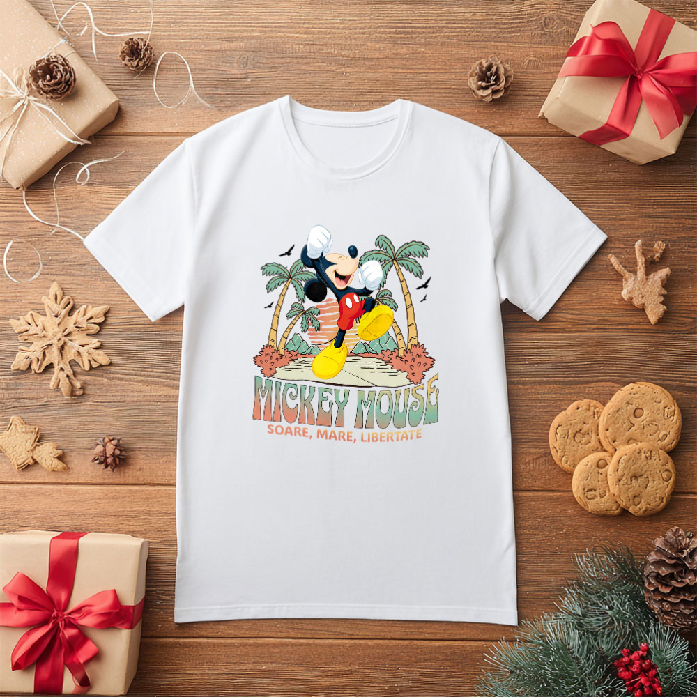 Tricou Copii cu Vacanta Perfecta cu Mickey Mouse sub Palmieri 100% Bumbac, Alb, 12 Ani [5]