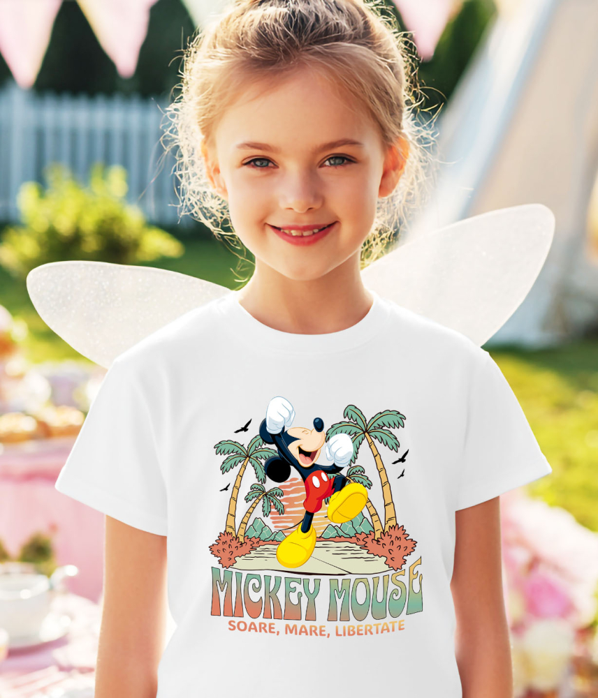 Tricou Copii cu Vacanta Perfecta cu Mickey Mouse sub Palmieri 100% Bumbac, Alb, 12 Ani [3]