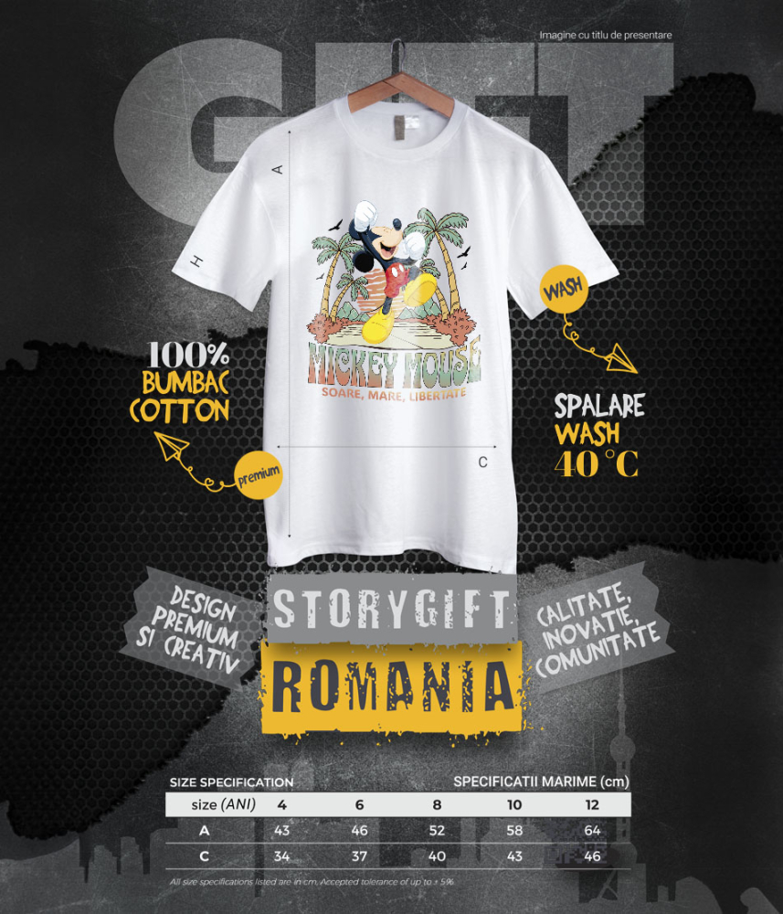 Tricou Copii cu Vacanta Perfecta cu Mickey Mouse sub Palmieri 100% Bumbac, Alb, 12 Ani [6]
