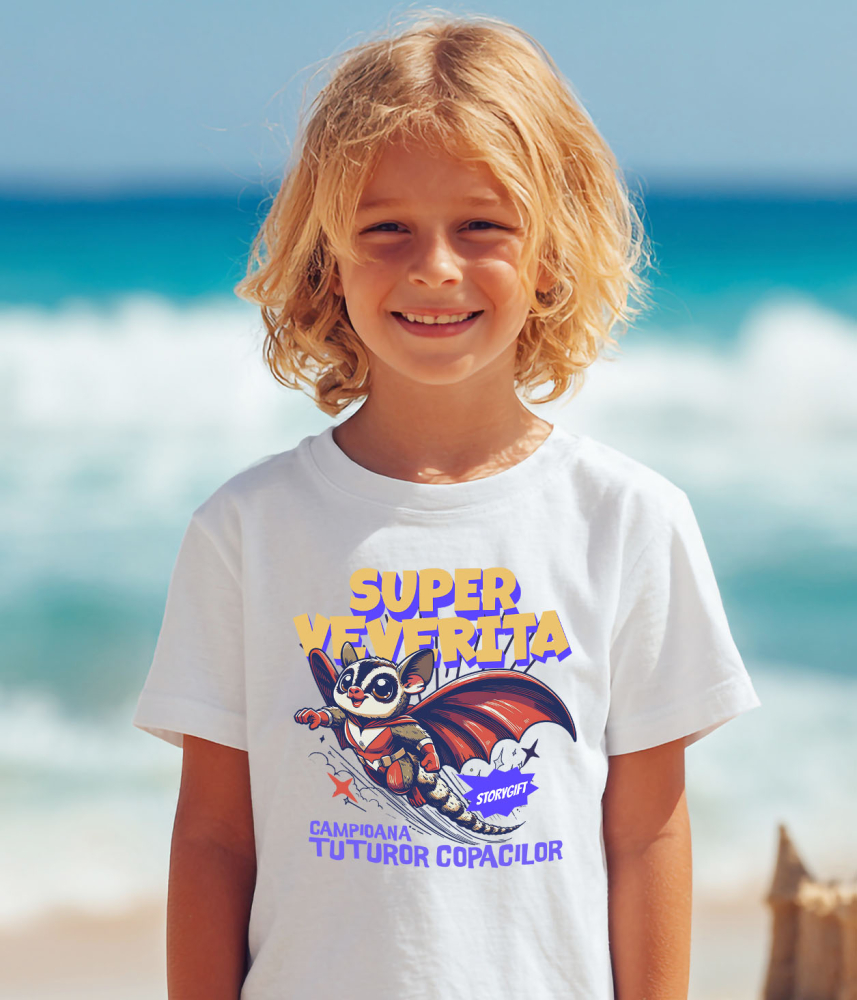 Tricou Femei, Barbati, Copii, Fata, Baiat, Unisex Personalizat Veverița Cu Aripi Și Costum Roșu – Cadou Personalizat „Super Veverița Campioana Tuturor Copacilor” [4]