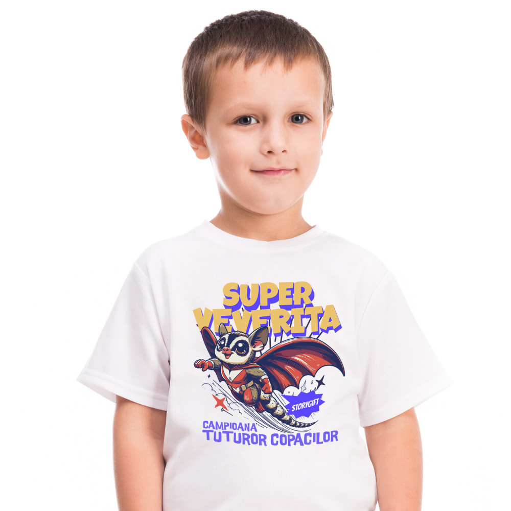 Tricou Femei, Barbati, Copii, Fata, Baiat, Unisex Personalizat Veverița Cu Aripi Și Costum Roșu – Cadou Personalizat „Super Veverița Campioana Tuturor Copacilor” [2]