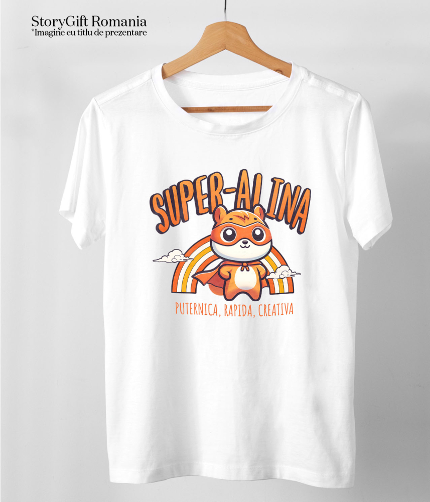 Tricou Femei, Barbati, Copii, Fata, Baiat, Unisex Personalizat Veverița Cu Masca Și Pelerină De Super Erou Curcubeu – Cadou Personalizat Pentru Copii [5]